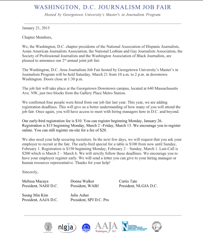 Washington Job Fair Membership Letter